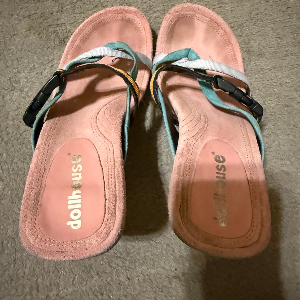 Dollhouse Women's Pink and Teal Sandals - Picture 6 of 6